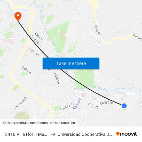3410 Villa Flor II Manzana 19 to Universidad Cooperativa De Colombia map