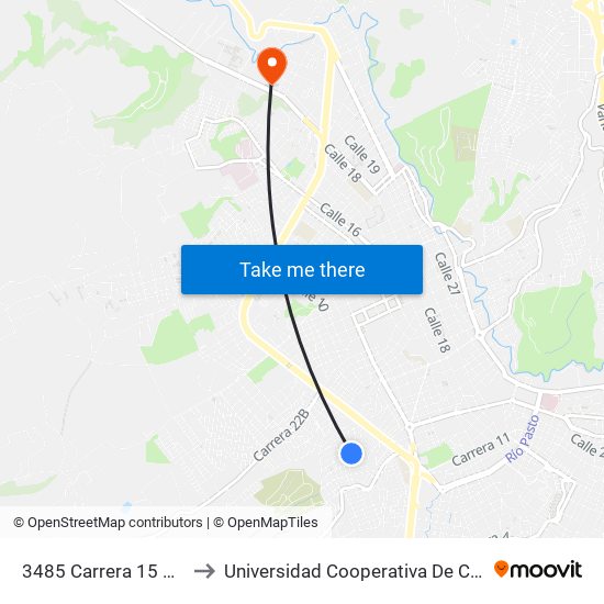 3485 Carrera 15 Calle 2 to Universidad Cooperativa De Colombia map