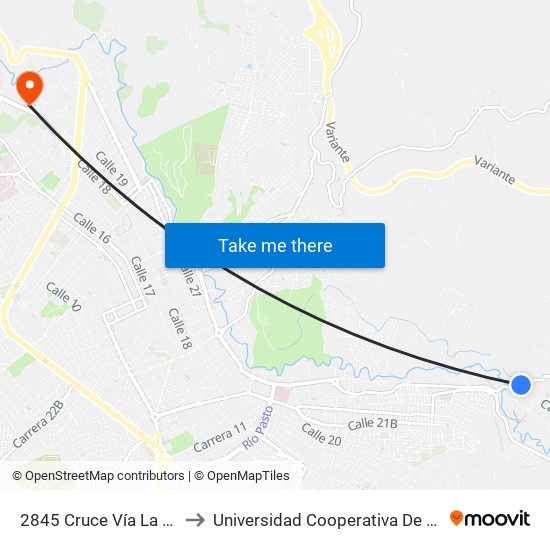 2845 Cruce Vía La Laguna to Universidad Cooperativa De Colombia map