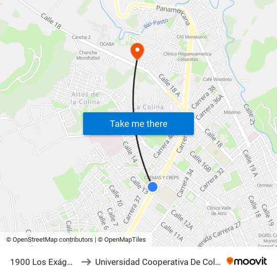 1900 Los Exágonos to Universidad Cooperativa De Colombia map