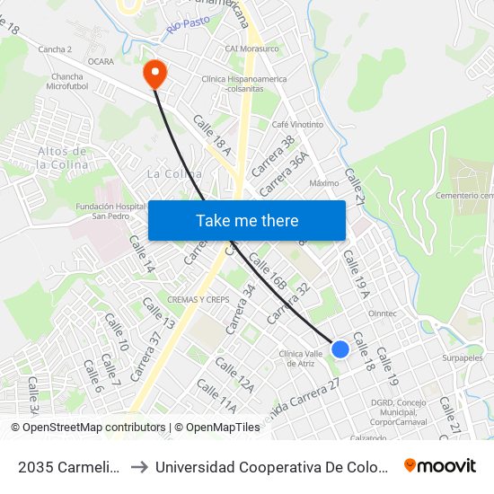 2035 Carmelitas to Universidad Cooperativa De Colombia map