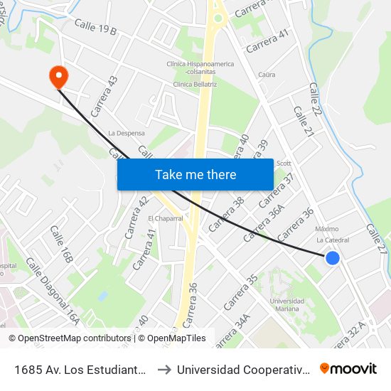 1685 Av. Los Estudiantes Carrera 32b to Universidad Cooperativa De Colombia map