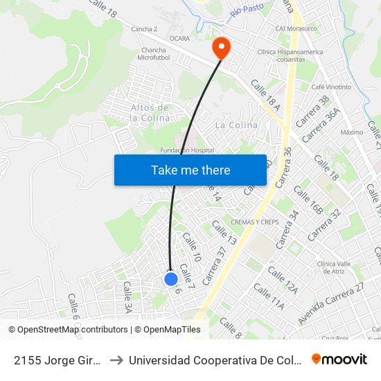 2155 Jorge Giraldo to Universidad Cooperativa De Colombia map