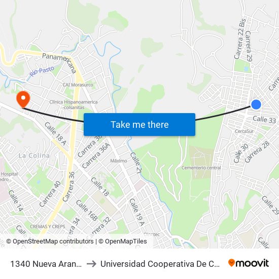 1340 Nueva Aranda III to Universidad Cooperativa De Colombia map