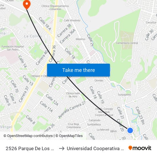 2526 Parque De Los Periodistas to Universidad Cooperativa De Colombia map