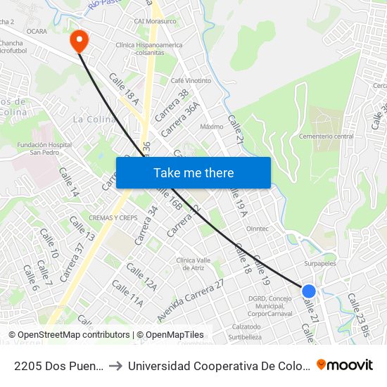 2205 Dos Puentes to Universidad Cooperativa De Colombia map