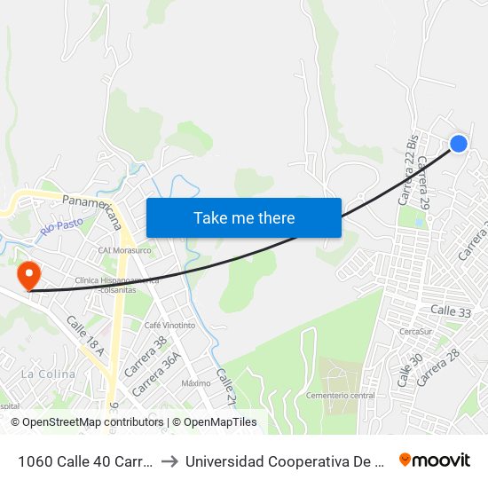 1060 Calle 40 Carrera 28 to Universidad Cooperativa De Colombia map
