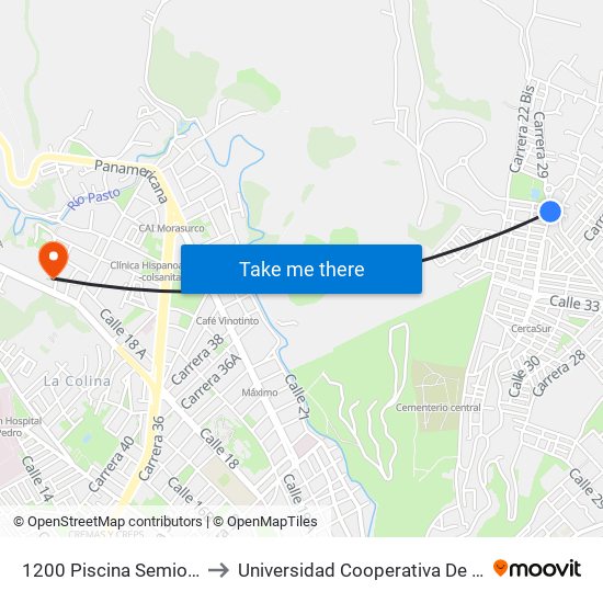1200 Piscina Semiolímpica to Universidad Cooperativa De Colombia map
