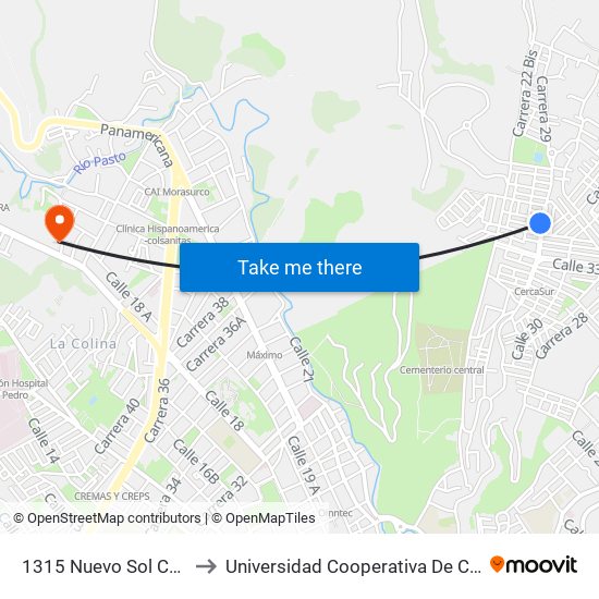 1315 Nuevo Sol Calle 34 to Universidad Cooperativa De Colombia map