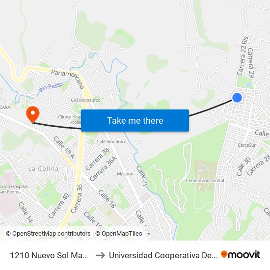 1210 Nuevo Sol Manzana 22 to Universidad Cooperativa De Colombia map