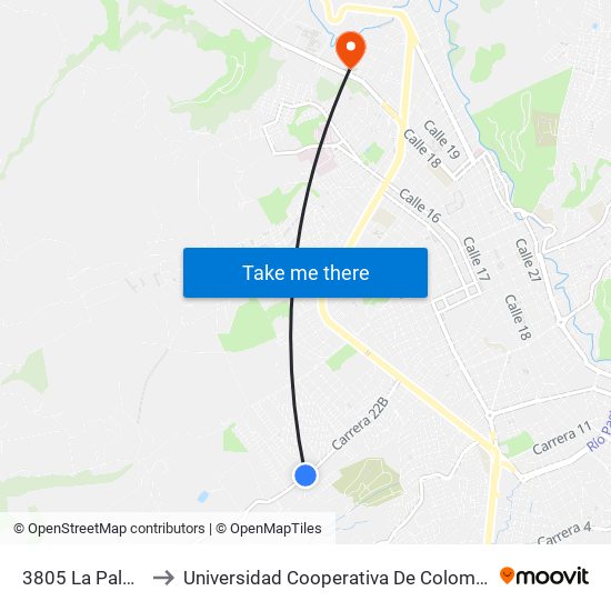 3805 La Palma to Universidad Cooperativa De Colombia map