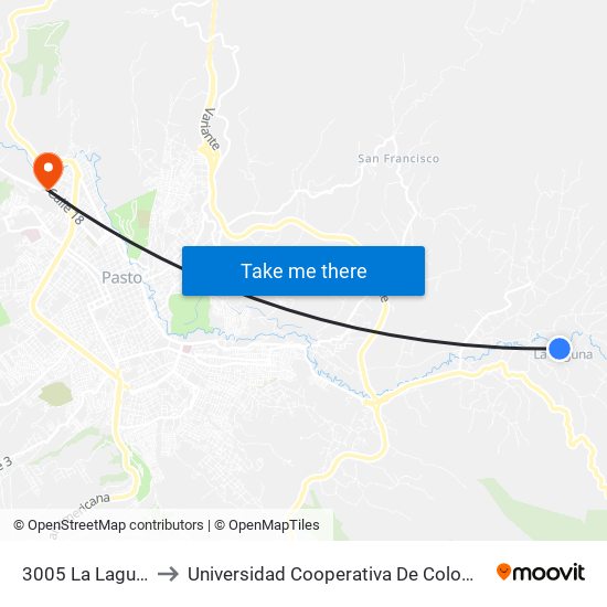 3005 La Laguna to Universidad Cooperativa De Colombia map