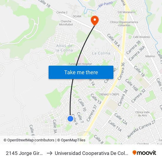 2145 Jorge Giraldo to Universidad Cooperativa De Colombia map