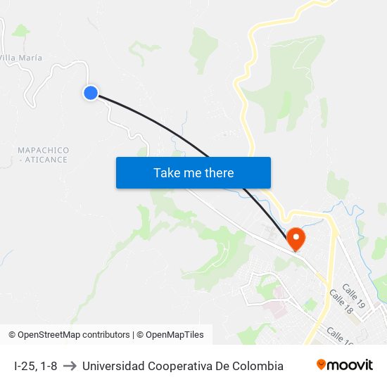 I-25, 1-8 to Universidad Cooperativa De Colombia map