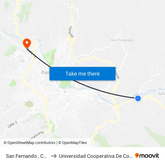 San Fernando , Centro to Universidad Cooperativa De Colombia map