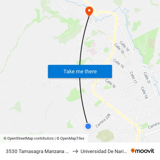 3530 Tamasagra Manzana 27 to Universidad De Nariño map