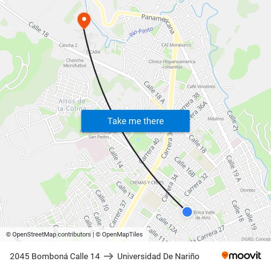 2045 Bomboná Calle 14 to Universidad De Nariño map