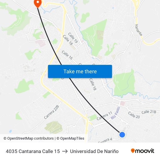 4035 Cantarana Calle 15 to Universidad De Nariño map