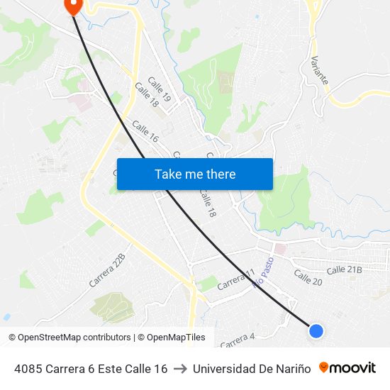 4085 Carrera 6 Este Calle 16 to Universidad De Nariño map