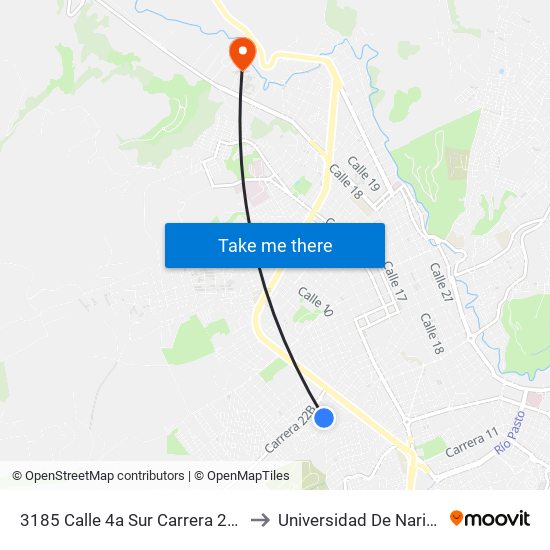 3185 Calle 4a Sur Carrera 22a to Universidad De Nariño map