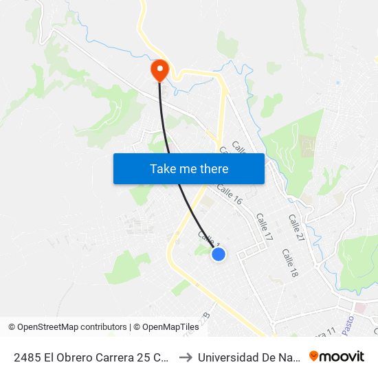 2485 El Obrero   Carrera 25 Calle 8 to Universidad De Nariño map