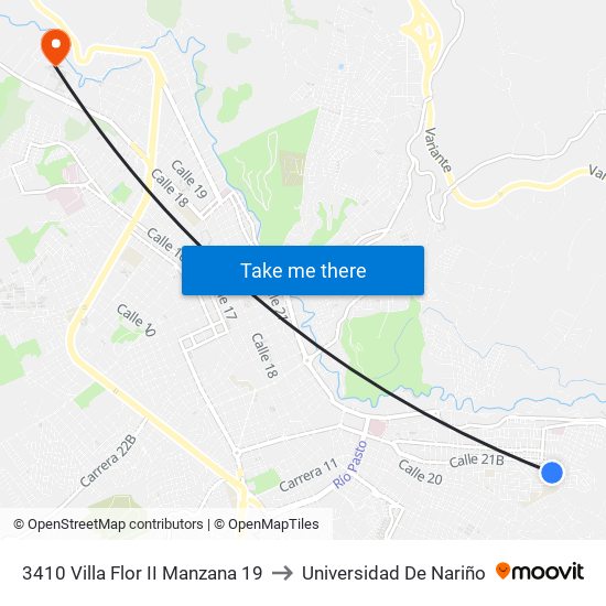 3410 Villa Flor II Manzana 19 to Universidad De Nariño map