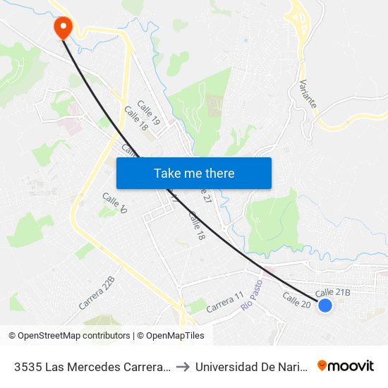 3535 Las Mercedes Carrera 1 to Universidad De Nariño map