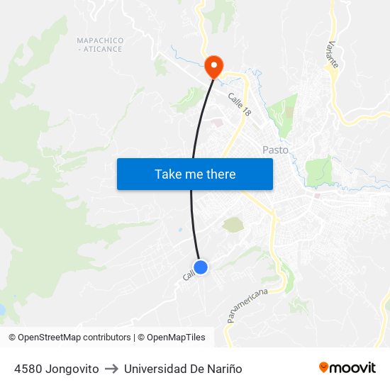 4580 Jongovito to Universidad De Nariño map