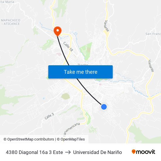 4380 Diagonal 16a 3 Este to Universidad De Nariño map