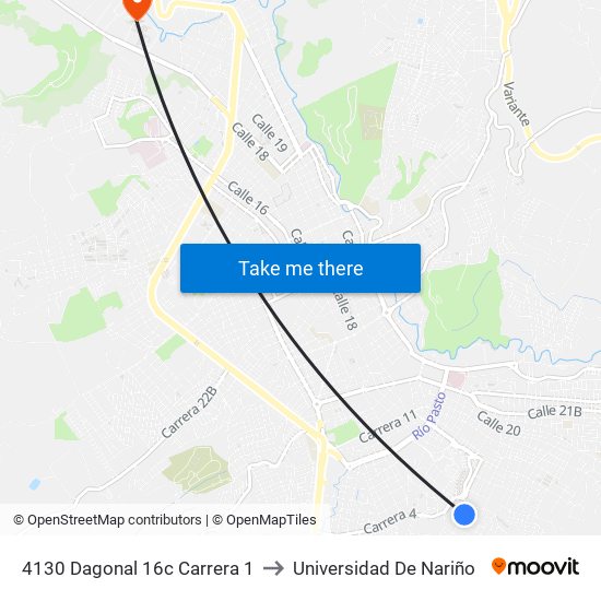 4130 Dagonal 16c Carrera 1 to Universidad De Nariño map