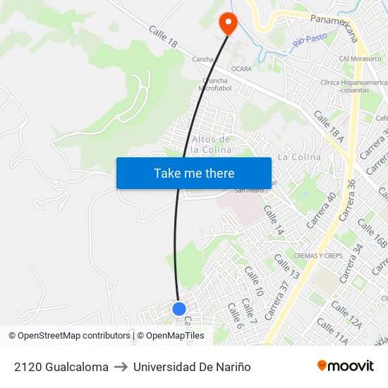 2120 Gualcaloma to Universidad De Nariño map