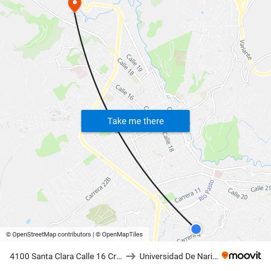 4100 Santa Clara Calle 16 Cra 4 to Universidad De Nariño map