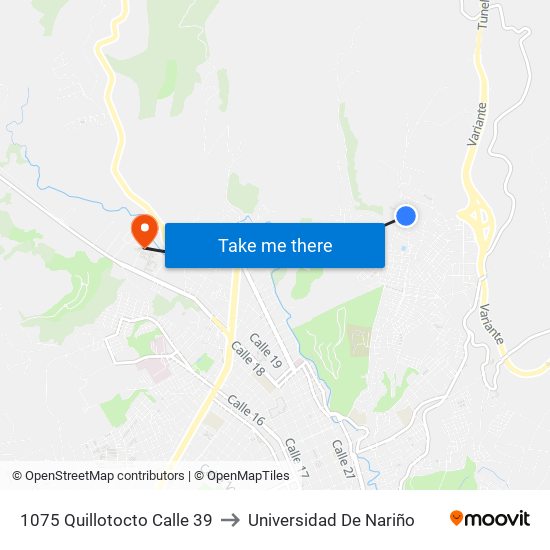 1075 Quillotocto Calle 39 to Universidad De Nariño map