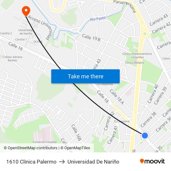 1610 Clínica Palermo to Universidad De Nariño map