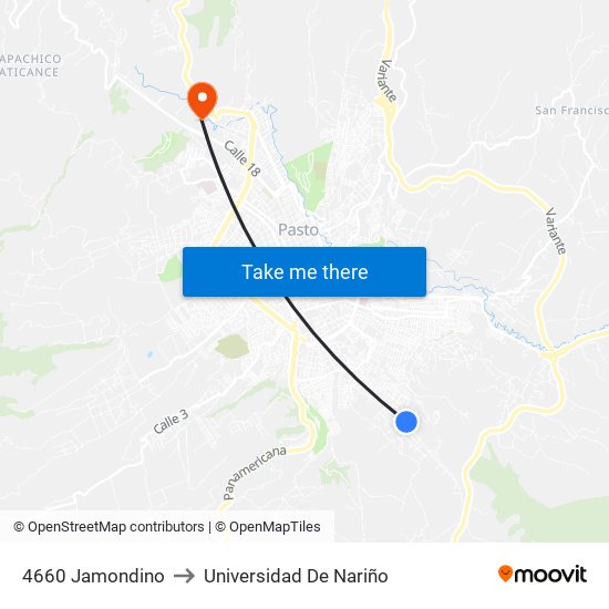 4660 Jamondino to Universidad De Nariño map