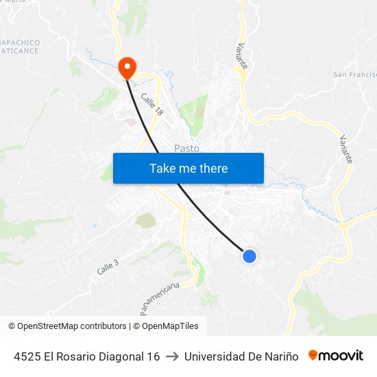 4525 El Rosario Diagonal 16 to Universidad De Nariño map