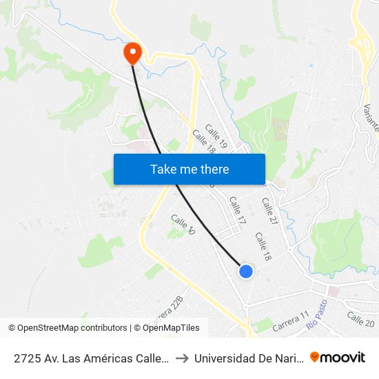 2725 Av. Las Américas Calle 13 to Universidad De Nariño map