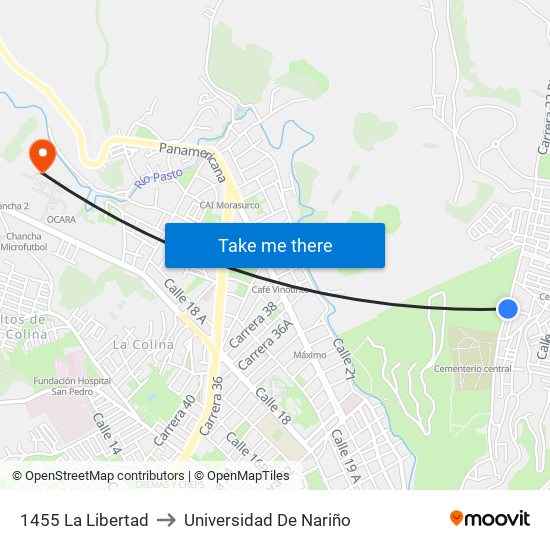 1455 La Libertad to Universidad De Nariño map