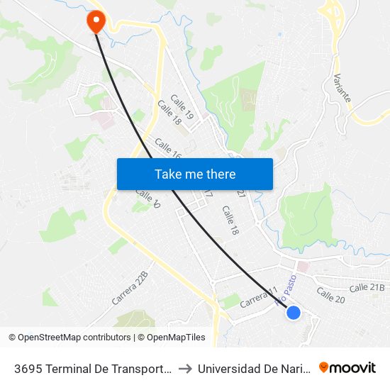 3695 Terminal De Transportes to Universidad De Nariño map
