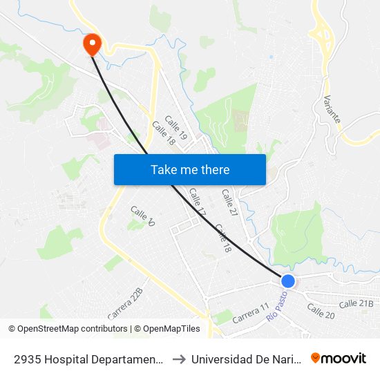 2935 Hospital Departamental to Universidad De Nariño map