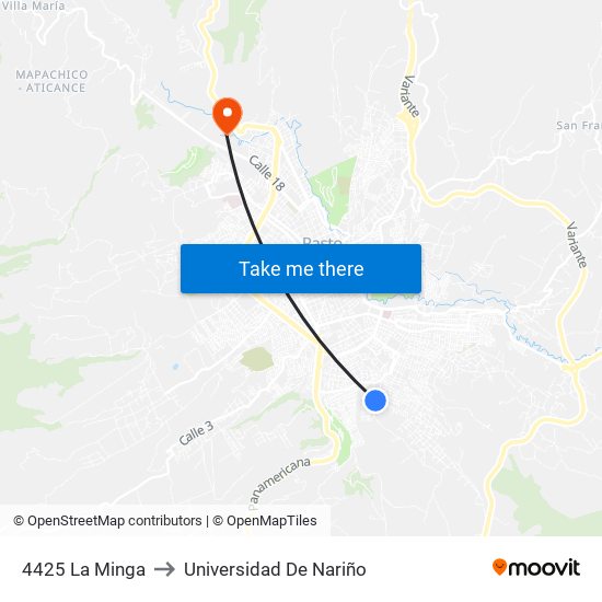 4425 La Minga to Universidad De Nariño map