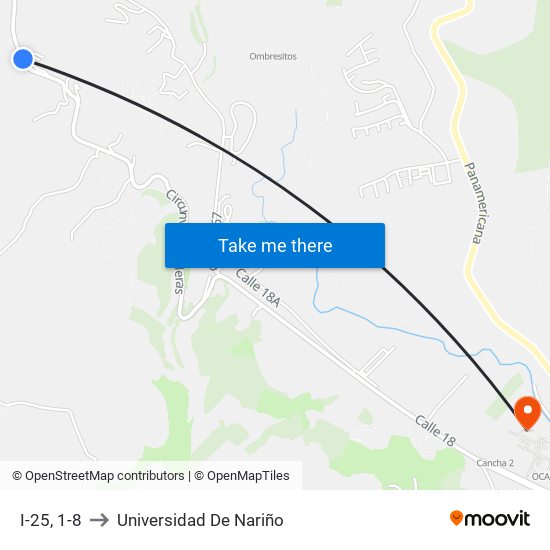 I-25, 1-8 to Universidad De Nariño map