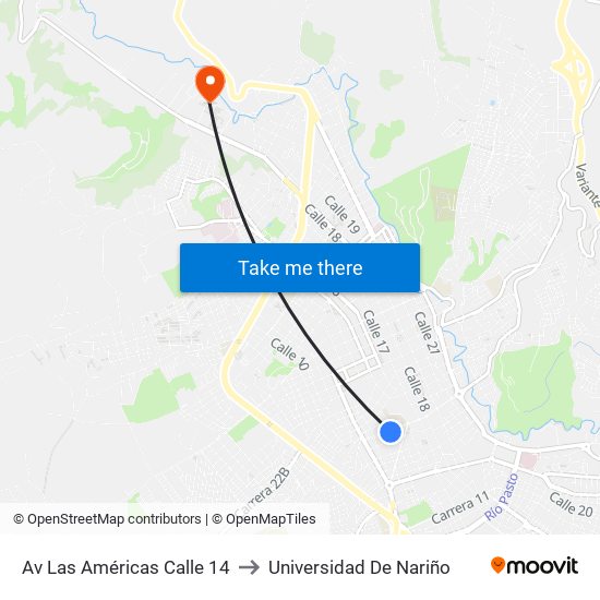 Av Las Américas Calle 14 to Universidad De Nariño map