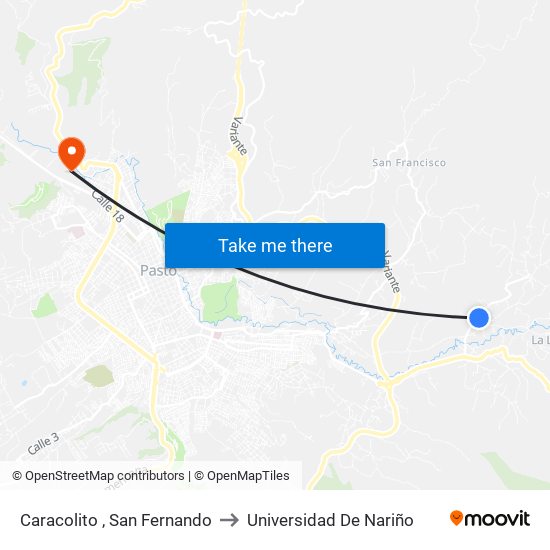 Caracolito , San Fernando to Universidad De Nariño map