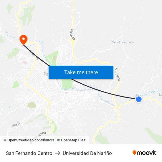 San Fernando Centro to Universidad De Nariño map