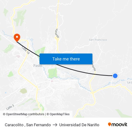 Caracolito , San Fernando to Universidad De Nariño map