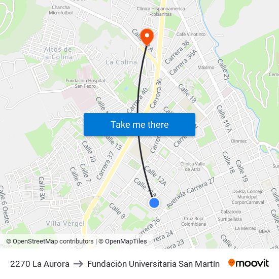 2270 La Aurora to Fundación Universitaria San Martín map