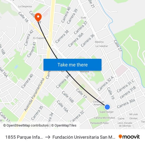 1855 Parque Infantil to Fundación Universitaria San Martín map