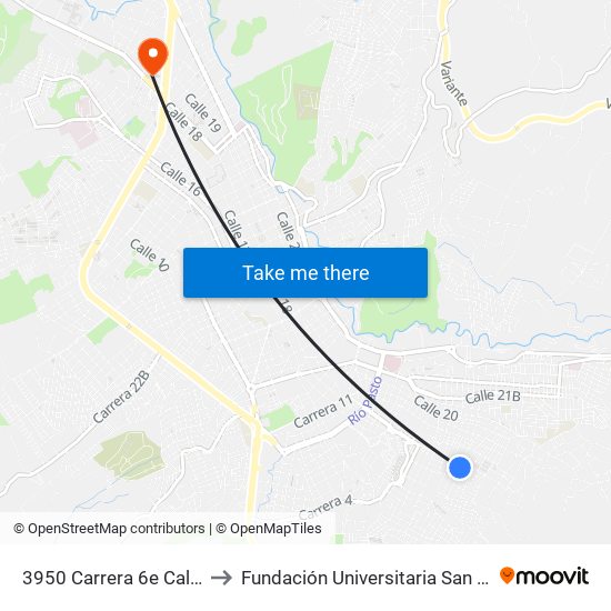 3950 Carrera 6e Calle 17 to Fundación Universitaria San Martín map