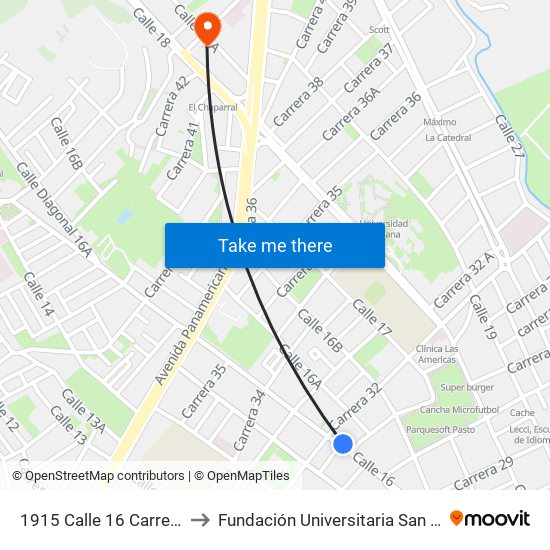 1915 Calle 16 Carrera 31 to Fundación Universitaria San Martín map